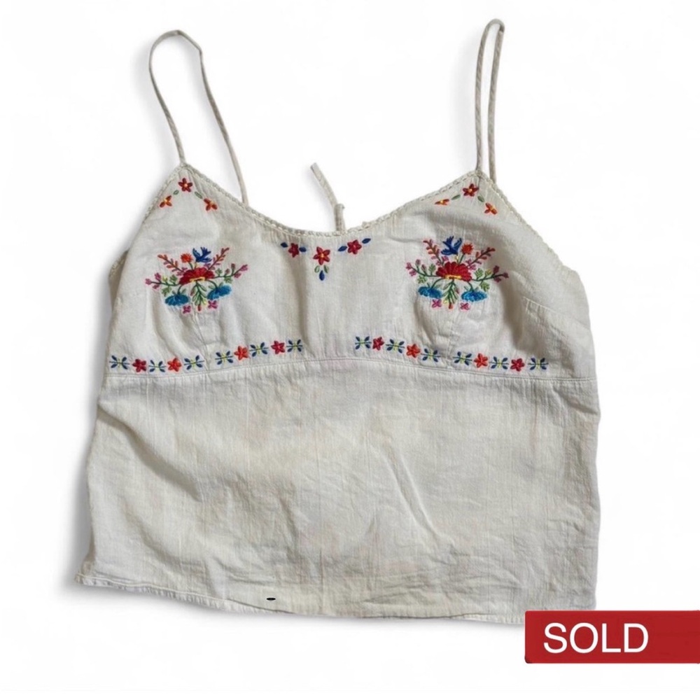 Abercrombie & Fitch Vintage Cotton Floral Embroidered White Tablecloth Tank L - Picture 1 of 7